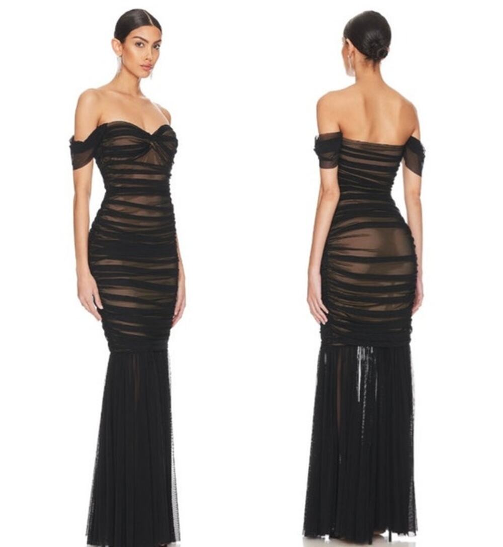 NORMA KAMALI WALTER FISHTAIL MAXI GOWN BLACK MESH NWT SIZE LARGE